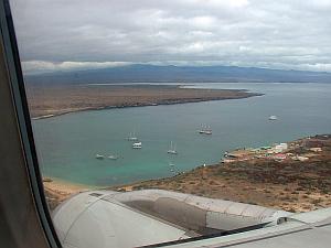 Baltra and Santa Cruz as seen on landing approach from the air.